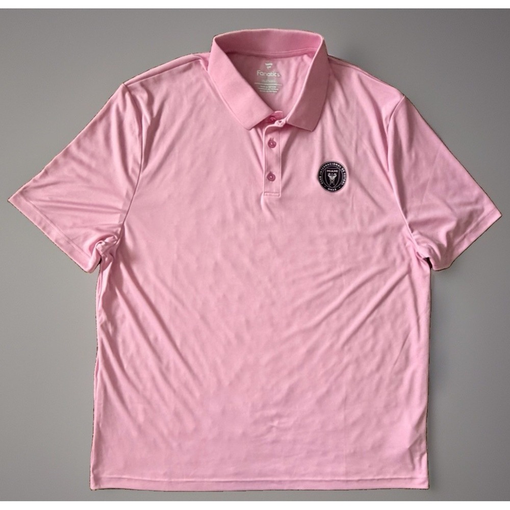 Inter Miami FC Fanatics Short Sleeve Golf Polo Shirt Pink Soccer Logo XXL JBHS